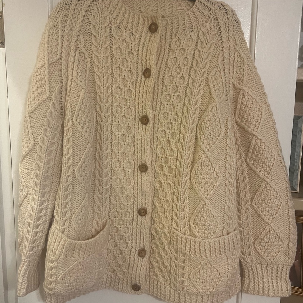 Chunky Cream Cable Knit Cardigan Sweater